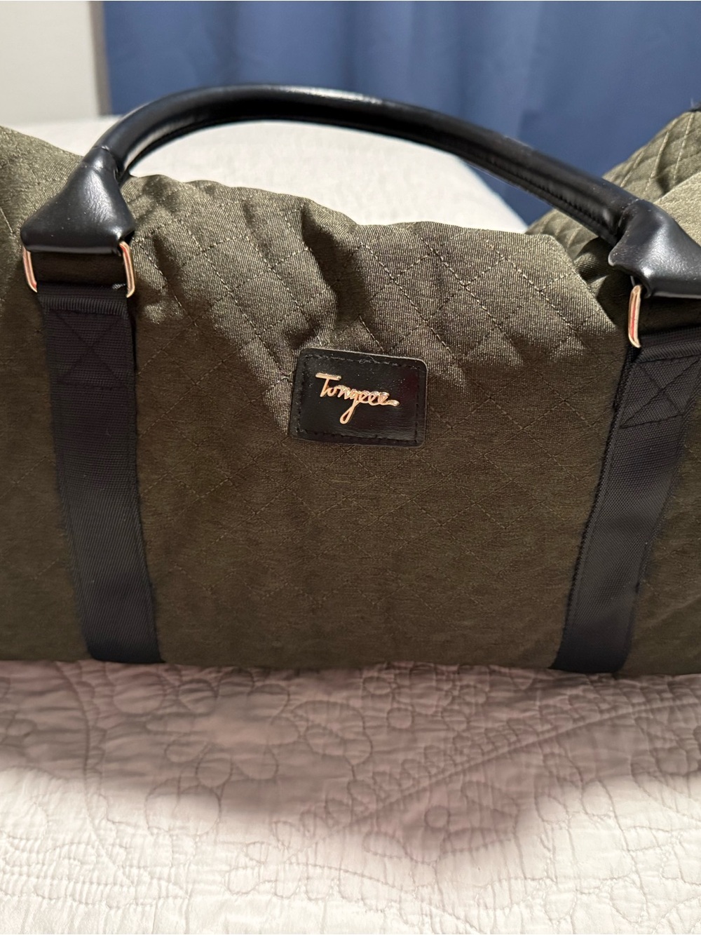 3 in 1 Quilted Olive Duffel Bag/Garment Bag with Black Trim